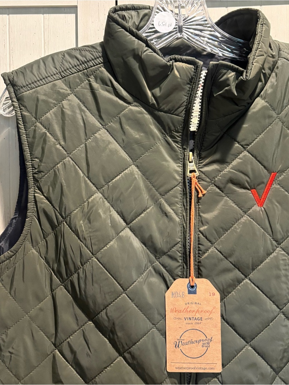 Weatherproof Olive Quilted Vest with Red V Accent